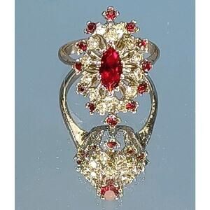 18kt HGF Gorgeous RUBY & CZ Cluster Cocktail Ring Size 5.50 Eye Catching Beauty